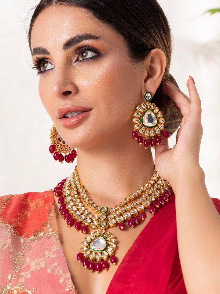 Rubans Gold Plated Kundan Handcrafted Wedding Necklace Set Necklace Set