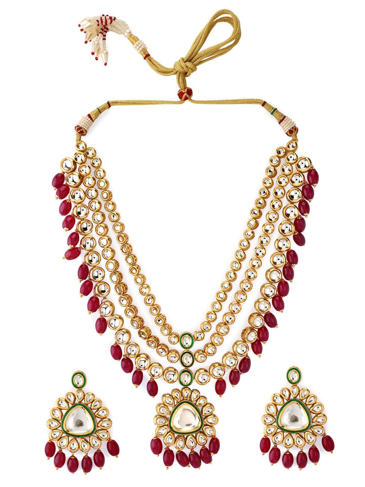 Rubans Gold Plated Kundan Handcrafted Wedding Necklace Set Necklace Set