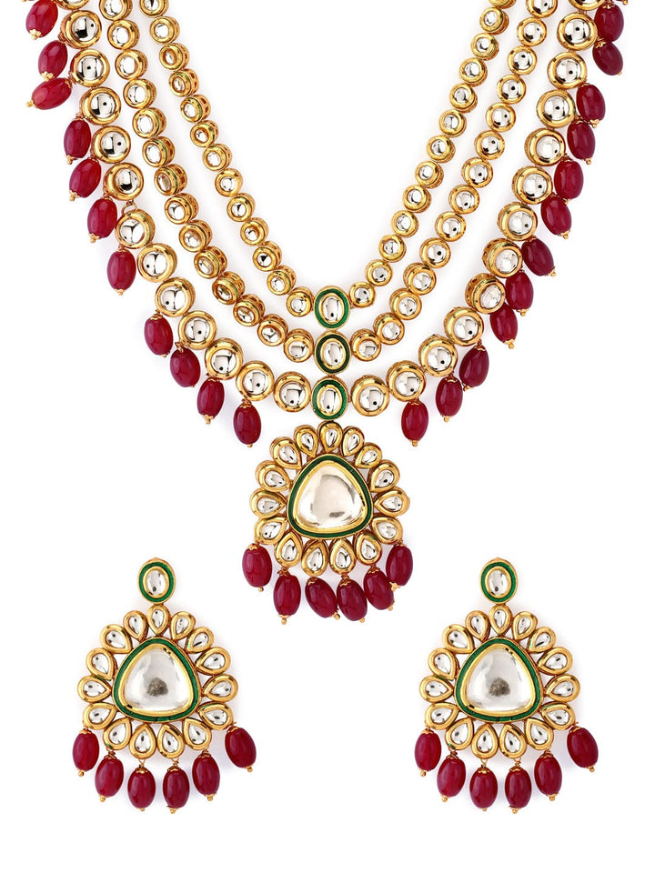 Rubans Gold Plated Kundan Handcrafted Wedding Necklace Set Necklace Set