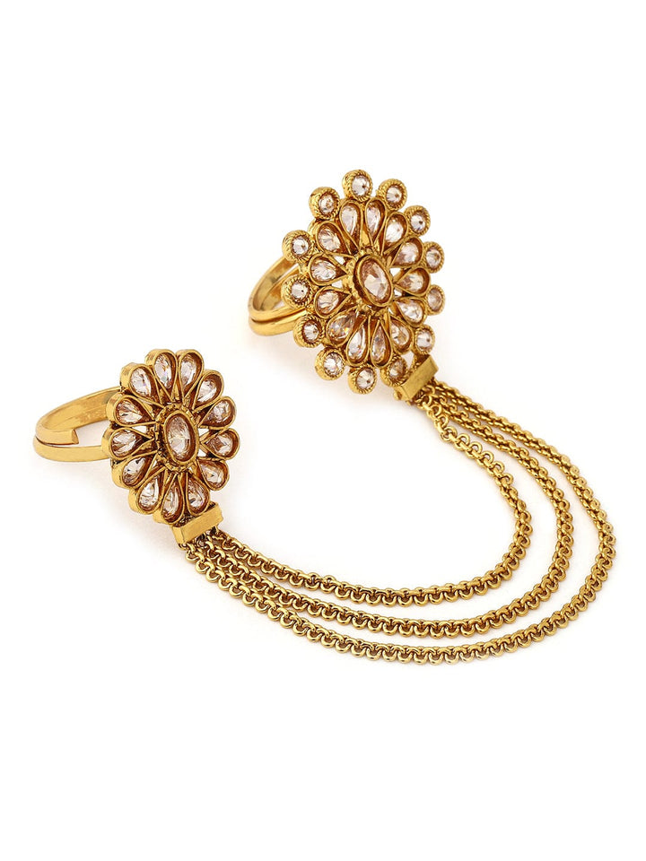 Rubans Gold Plated Kundan Stone Statement Ring Rings