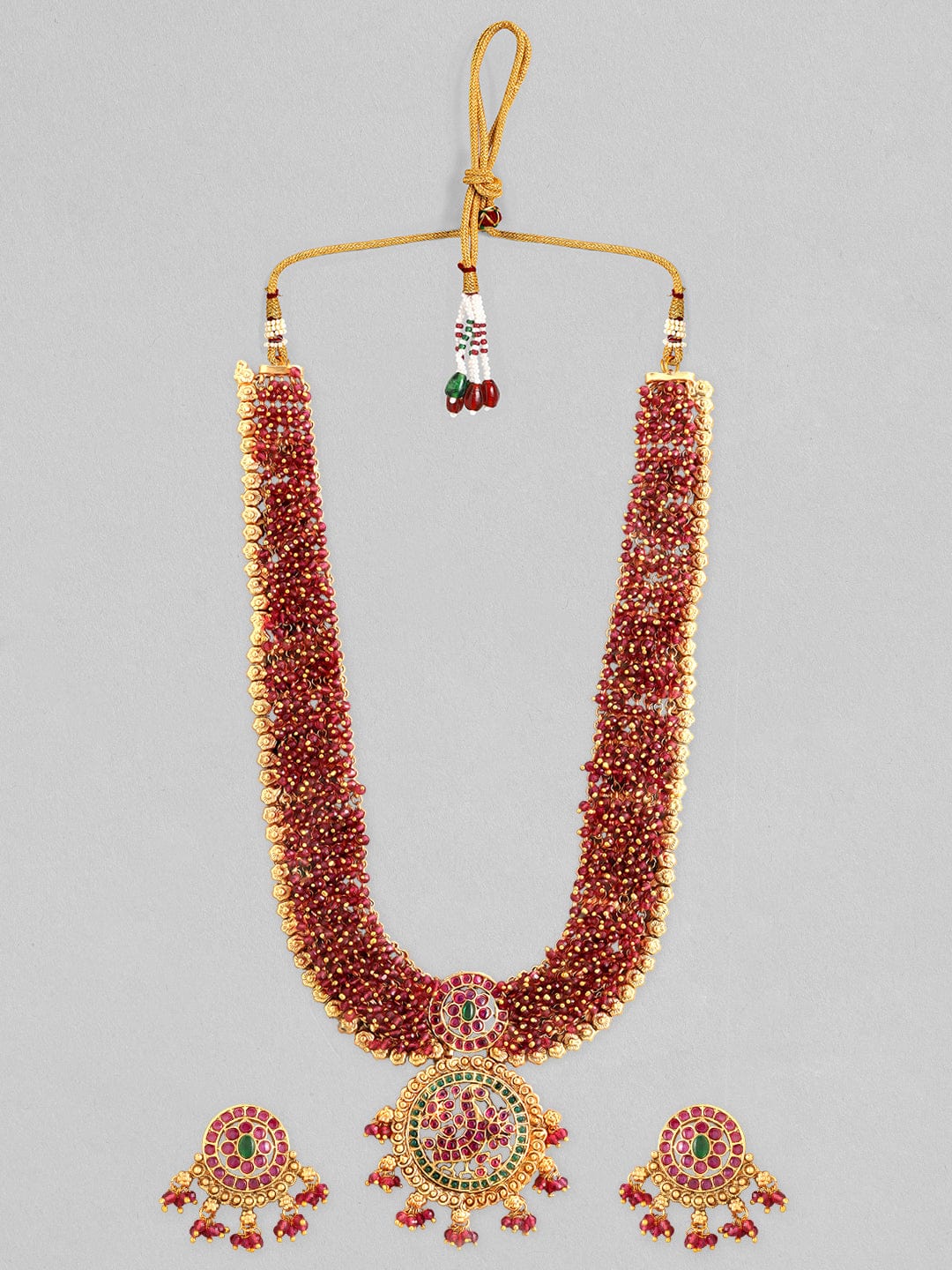 Rubans Gold Plated Necklace Set With Studded Red And Green Stones Necklace Set