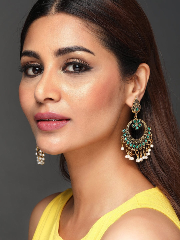 Rubans Gold-Plated Oxidised Handcrafted Contemporary Chandbalis Earrings