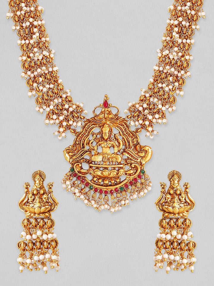 Rubans Gold Plated Pearl Hangings Laxshmi Pendant Necklace Set. Necklace Set