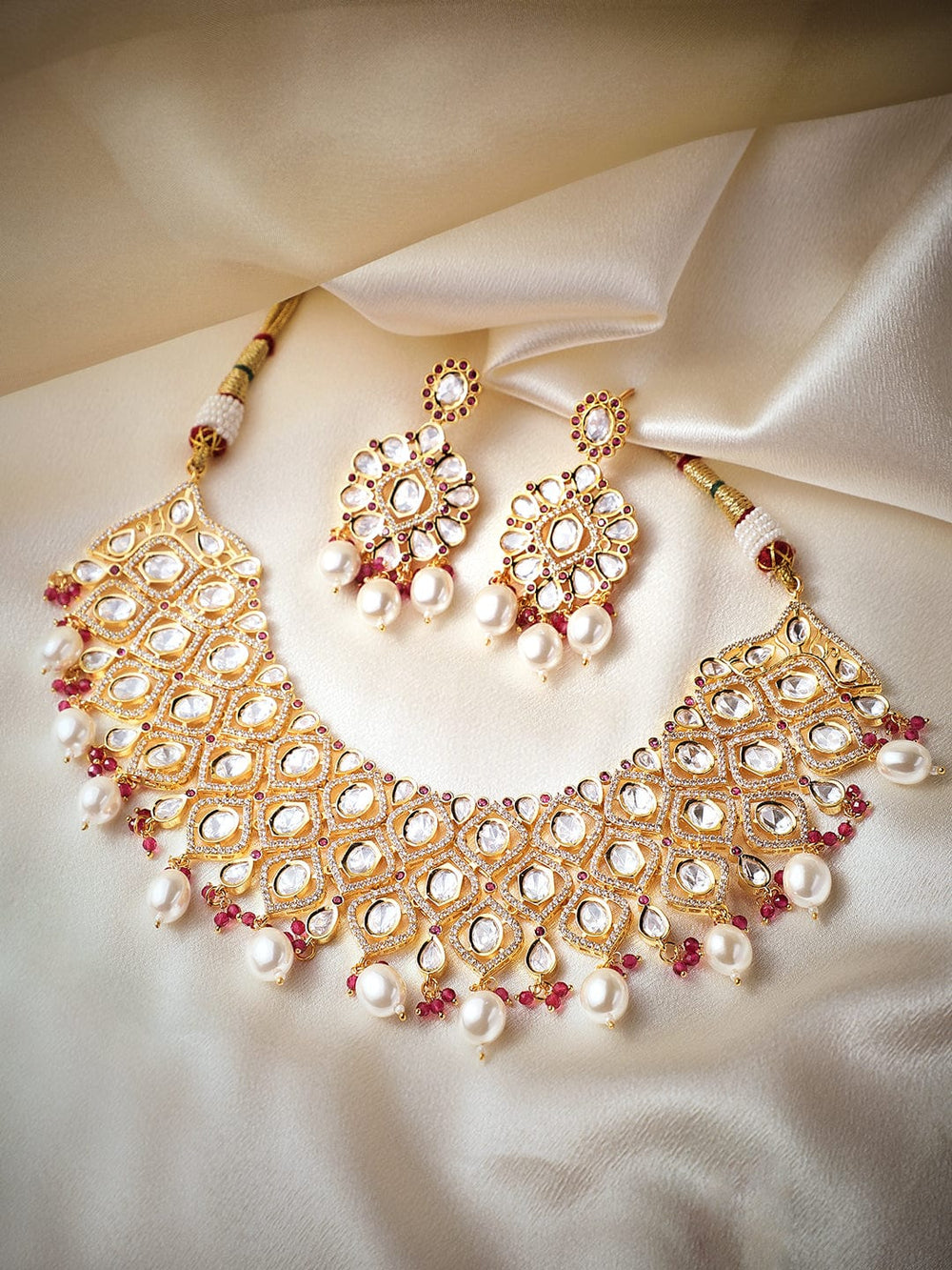 Rubans Gold Plated Polki Bridal Necklace Set Necklace Set