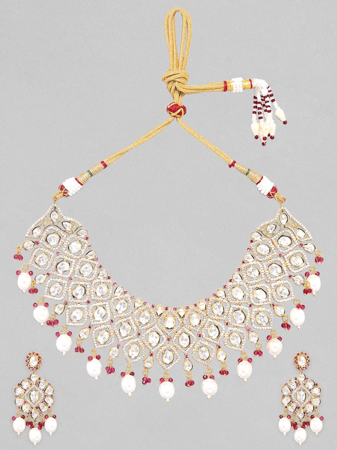 Rubans Gold Plated Polki Bridal Necklace Set Necklace Set