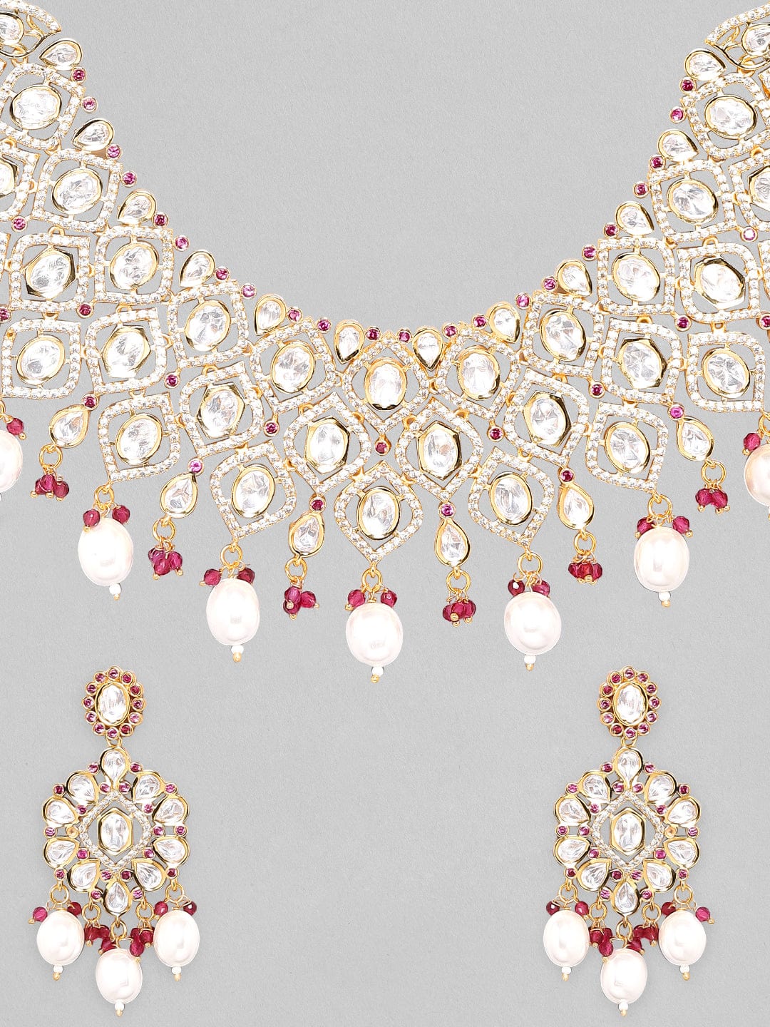 Rubans Gold Plated Polki Bridal Necklace Set Necklace Set