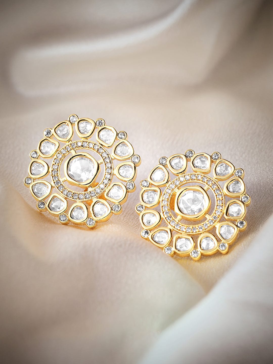 Rubans Gold Plated Polki Round Earrings Earrings