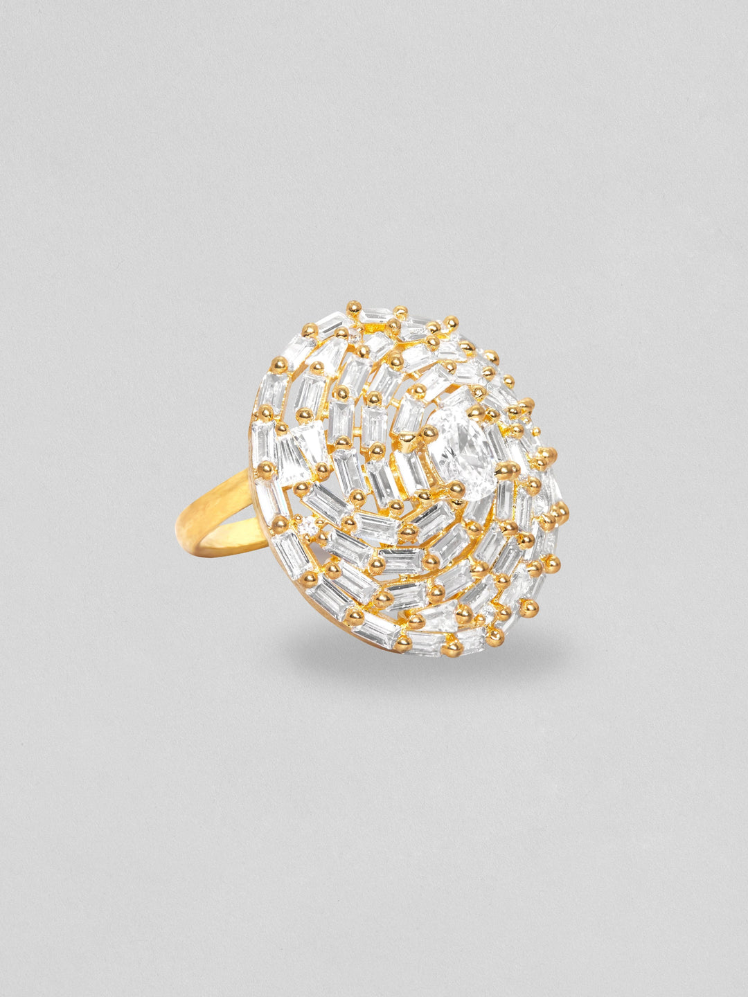 Rubans Gold-Plated White AD Studded Finger Ring Rings