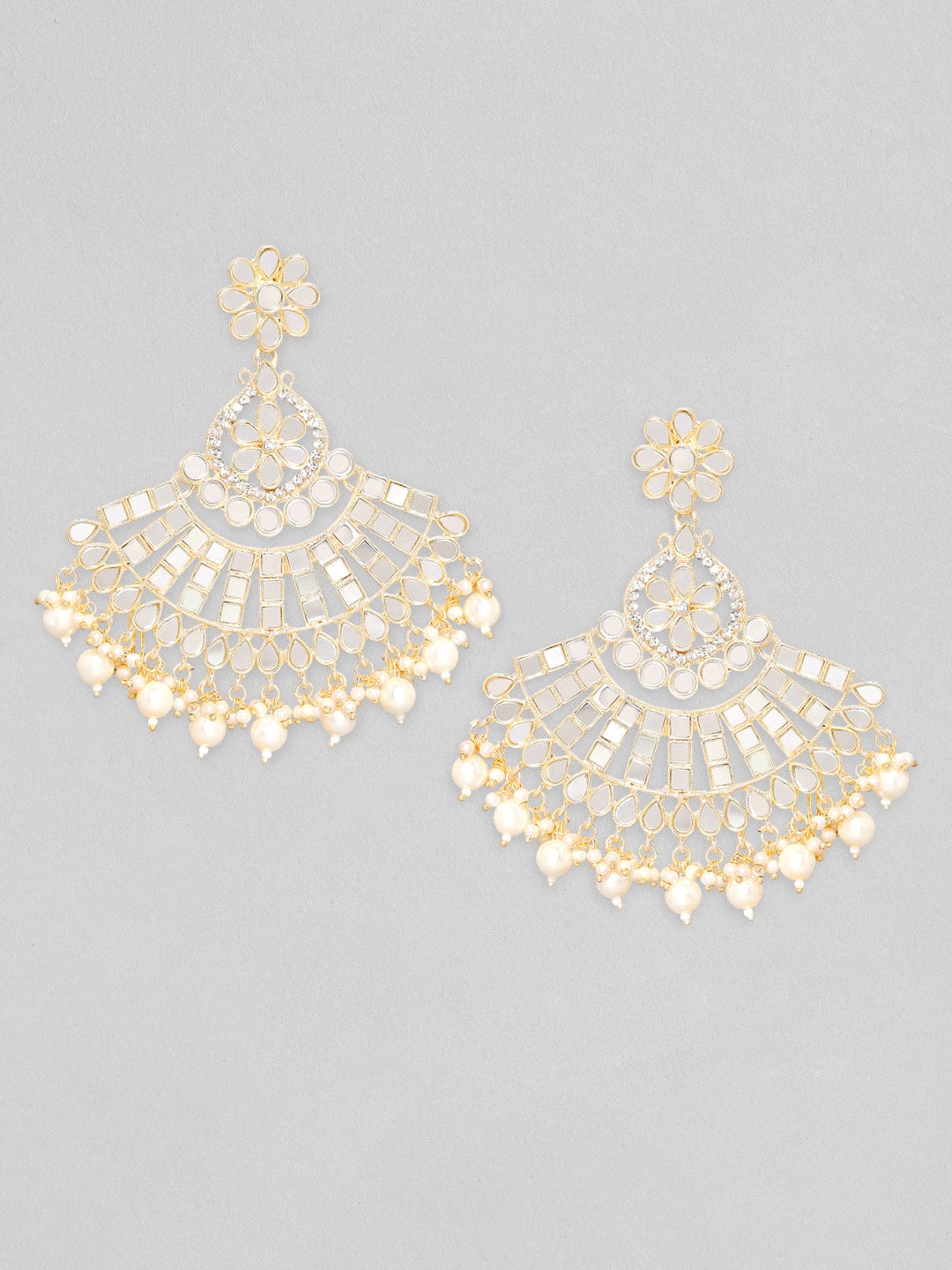 Rubans Gold Toned Mirror Studded Chandbali Earrings Earrings