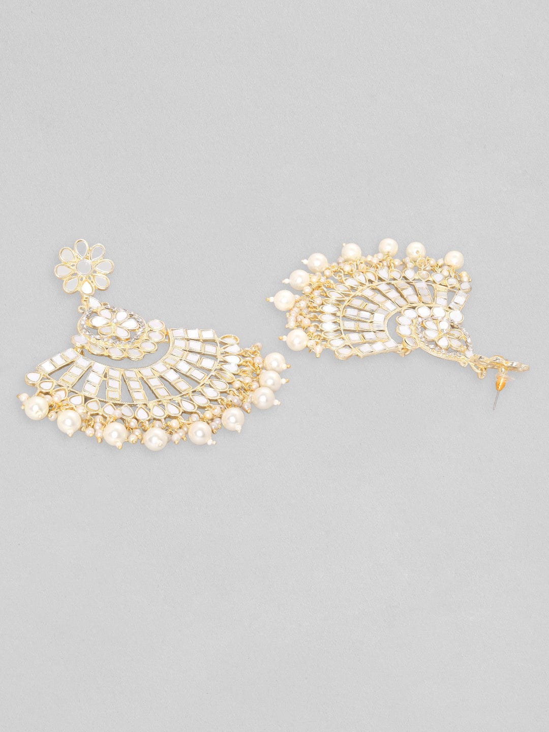 Rubans Gold Toned Mirror Studded Chandbali Earrings Earrings