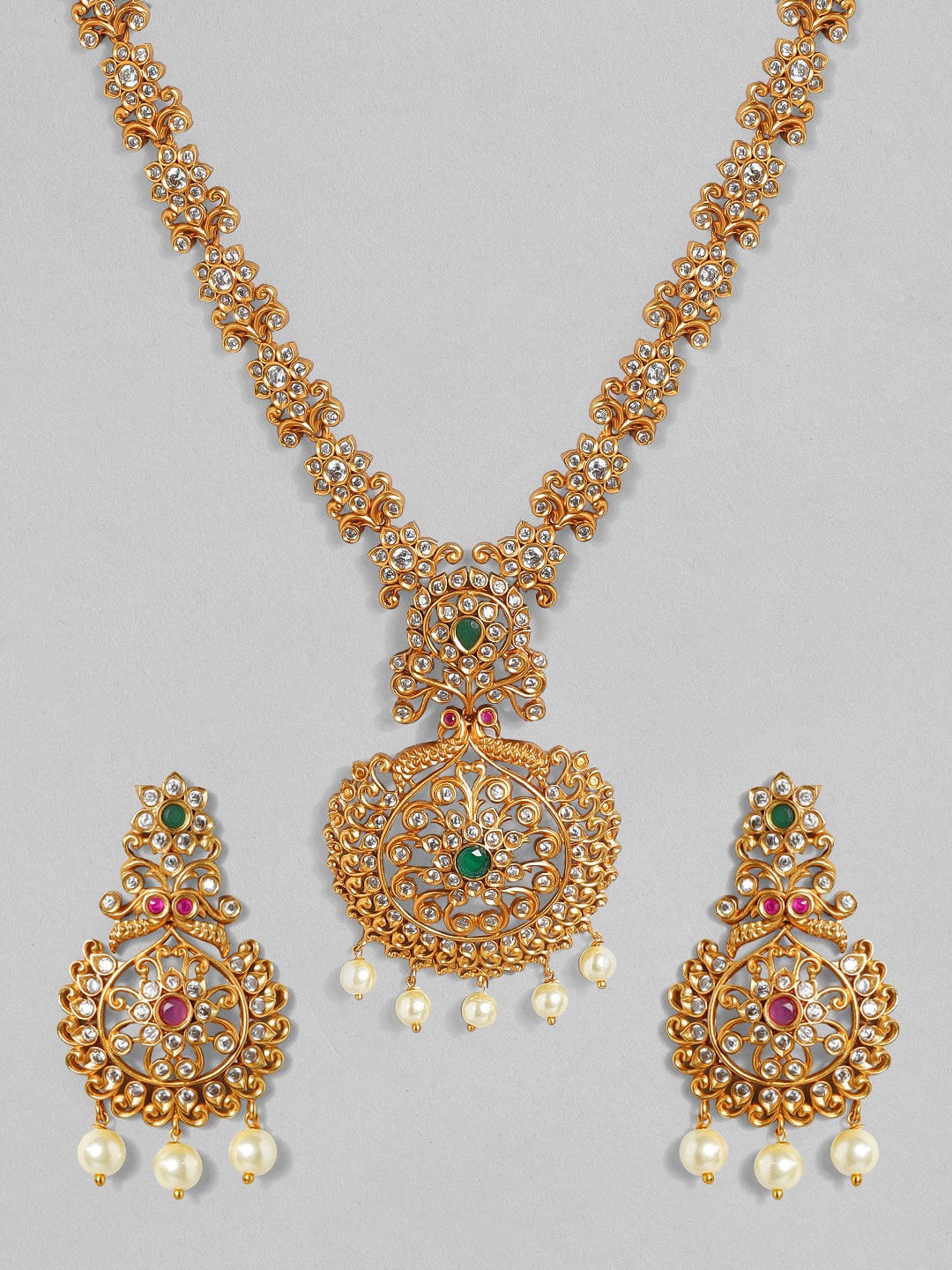 Rubans Gold-Toned Stone-Studded Handcrafted Jewellery Set Necklace Set