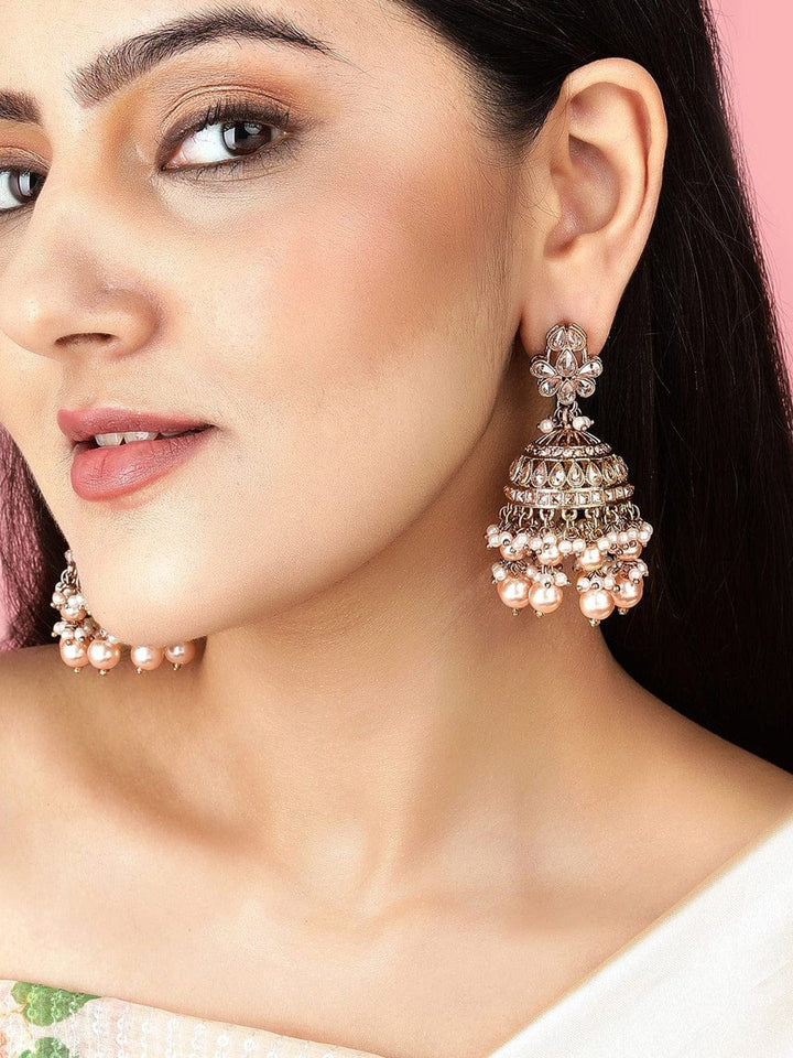 Rubans Gold-Toned & White Dome Shaped Jhumkas Earrings Earrings