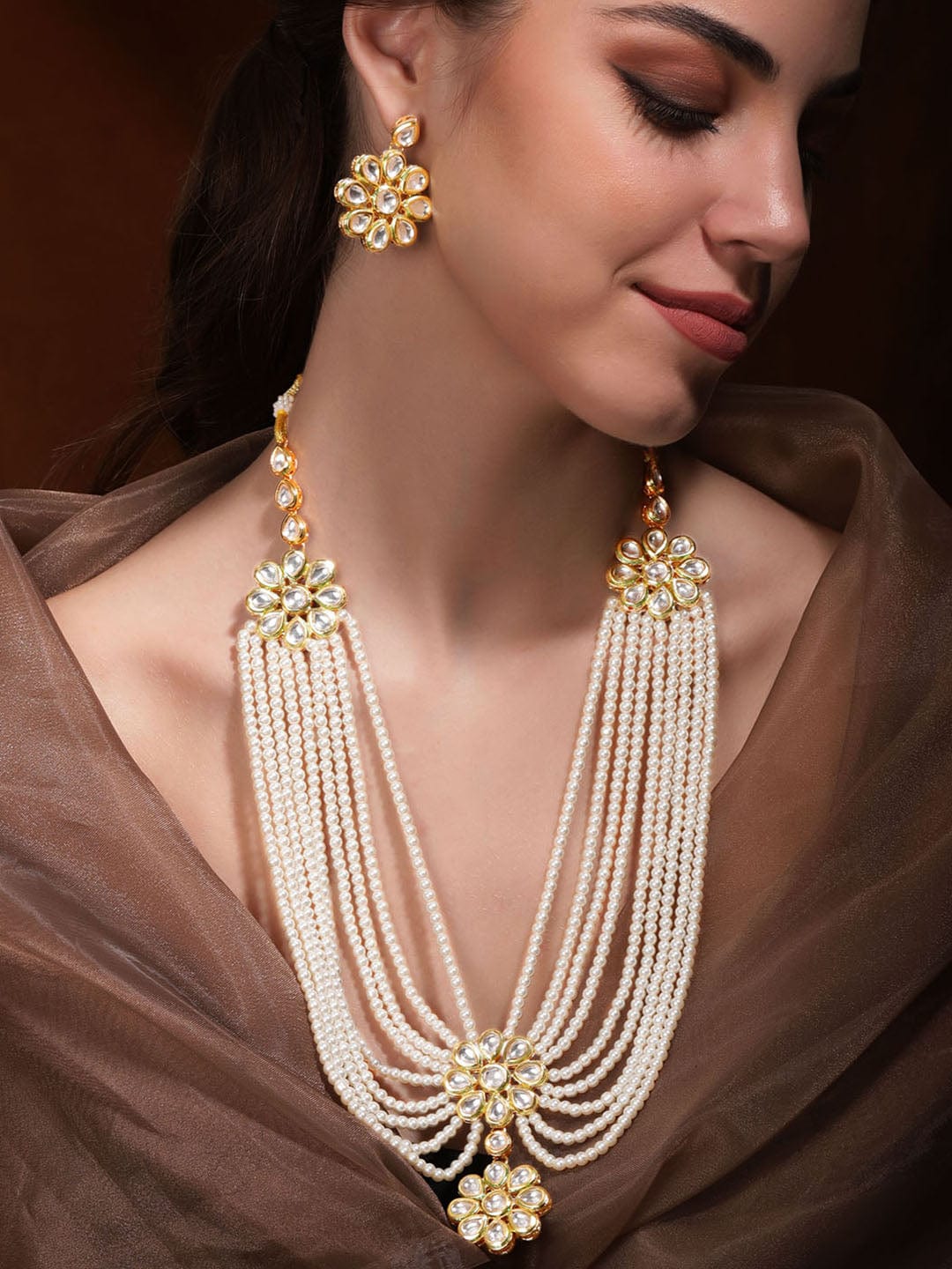 Rubans Luminous Elegance White Pearl Kundan Necklace Set Jewellery Sets