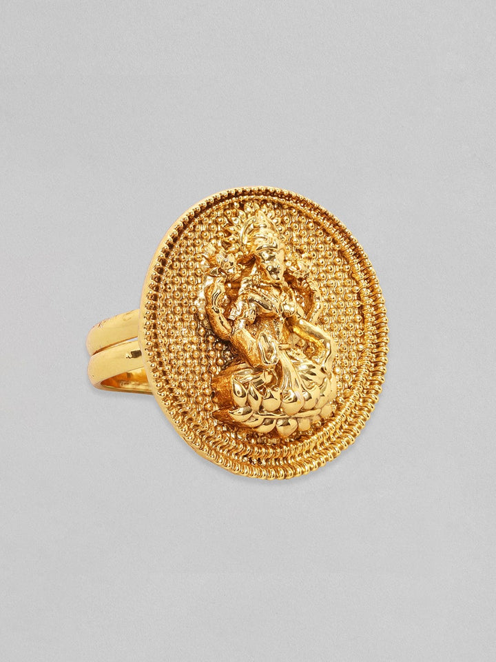 Rubans Luxury 22K Gold Plated Finely Detailed Goddess Statement Ring. Rings