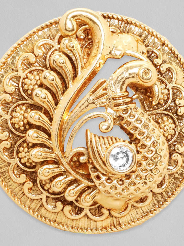 Rubans Luxury 22K Pure Gold Plated Finely Detailed Peacock Statememt Ring. Rings
