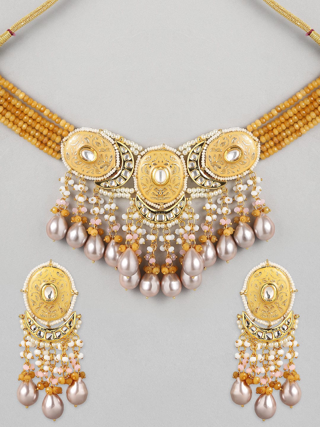 Rubans Luxury 24K Gold Plated Handcrafted Enamel & Pachi Kundan with Pearls Choker Set