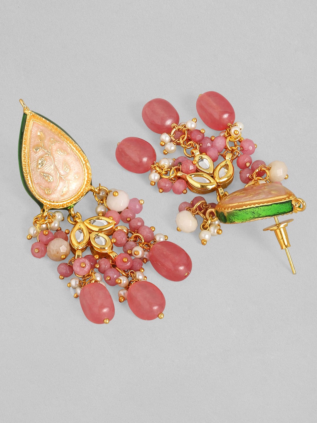 Rubans Luxury 24K Gold Plated Handcrafted Pink Enamel & Pachi Kundan with Pearls Necklace Set Necklace Set