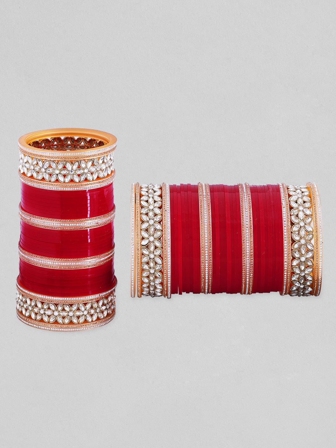Rubans Maroon And White Color Bridal Chura With Floral Design And Studded AD. Bangles & Bracelets