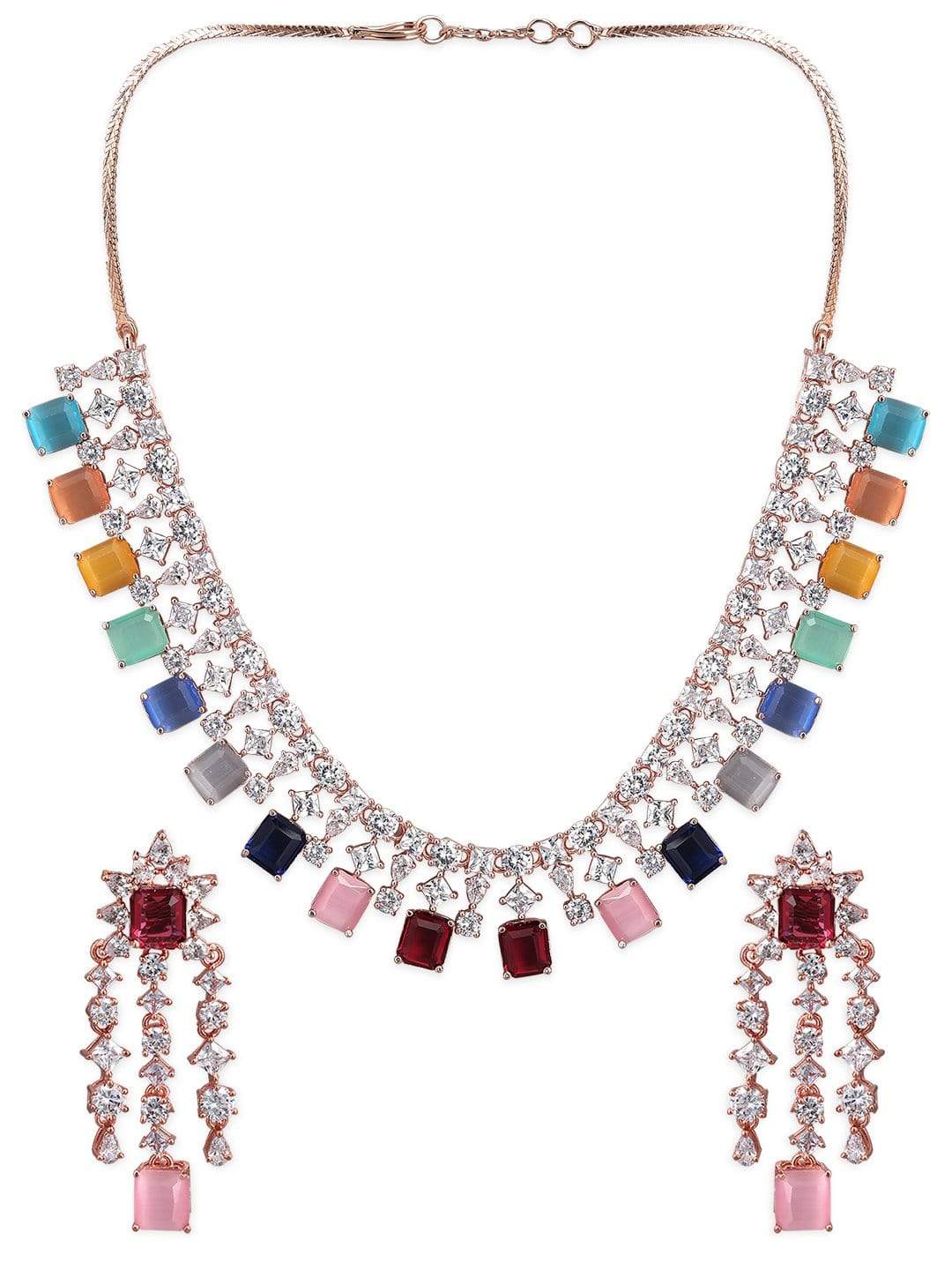 Multicoloured Stone Studded American Diamond Necklace Set.