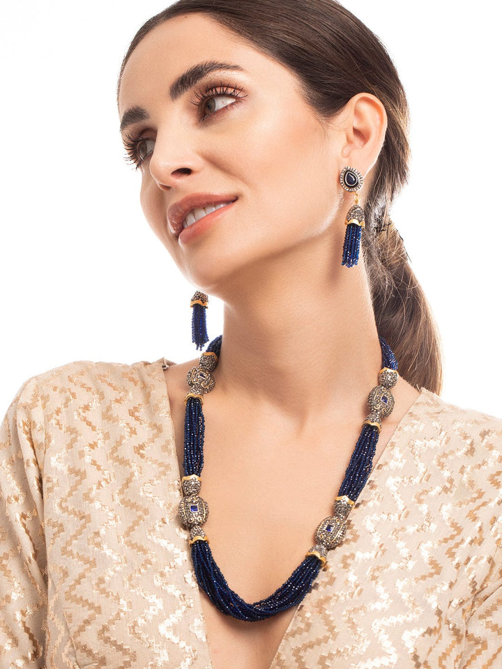 Rubans Necklace Set With Royal Blue beads And Elegant Design Necklace Set