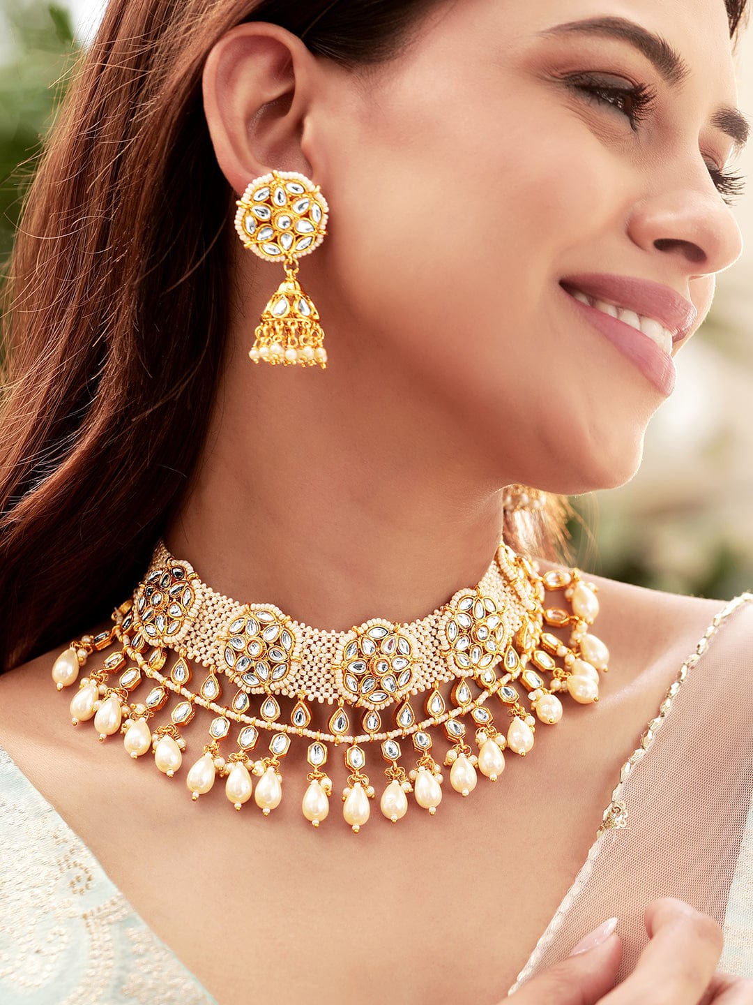 Rubans Opulent Reverie 22K Gold Plated Kundan and Pearl beaded Choker jewelry Set Jewellery Sets