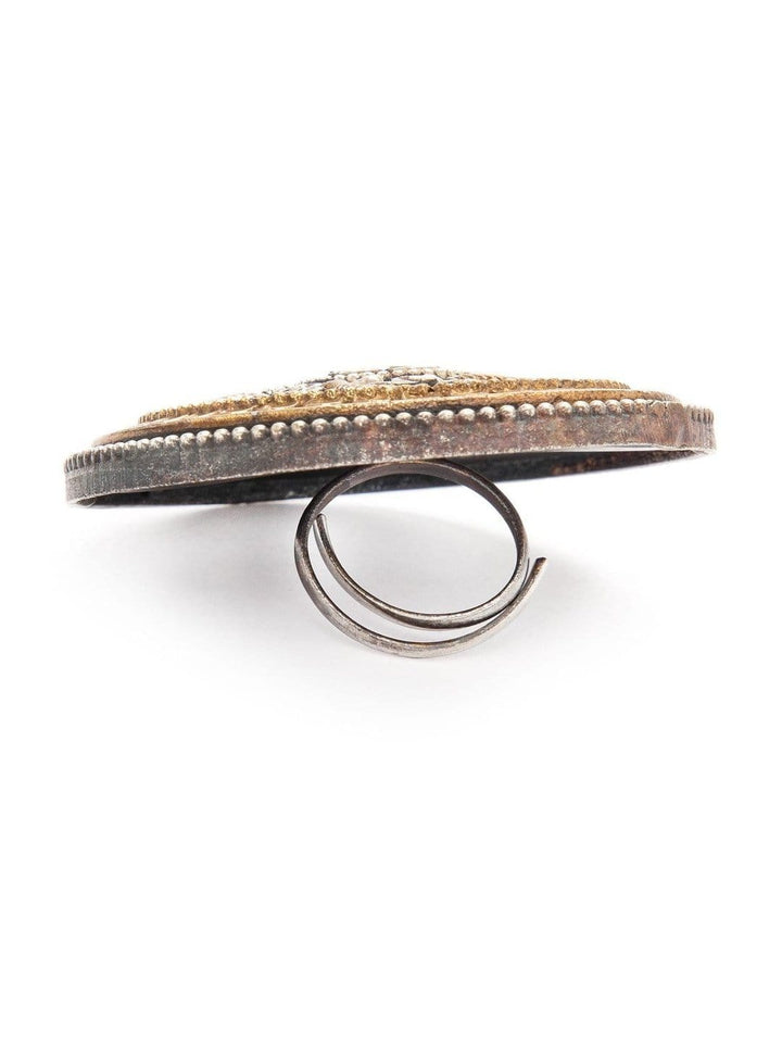 Rubans Oxidised Silver Plated Statement Finger Ring Rings