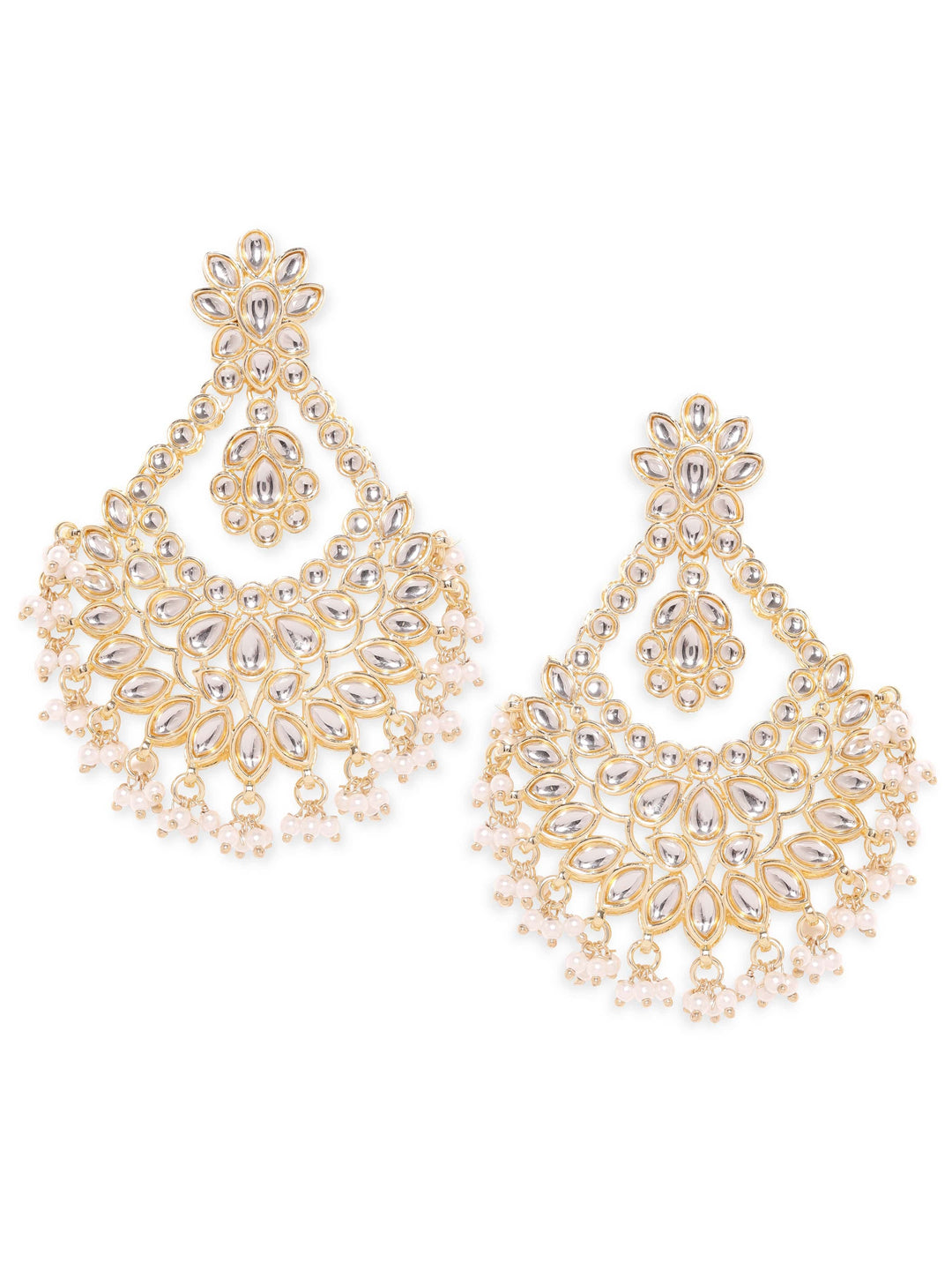 Rubans Radiant 22k Gold Plated Kundan Pearl Beaded Chandbali Earrings Earrings