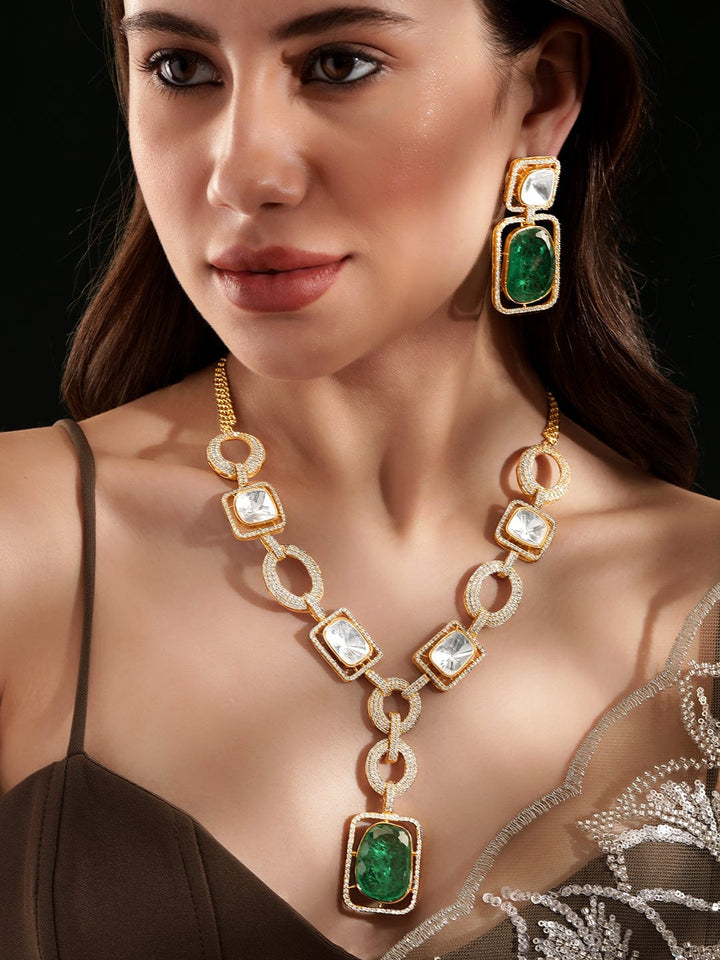 Rubans Radiant Green Stone Reverse Ad Wedding Necklace Set" Jewellery Sets