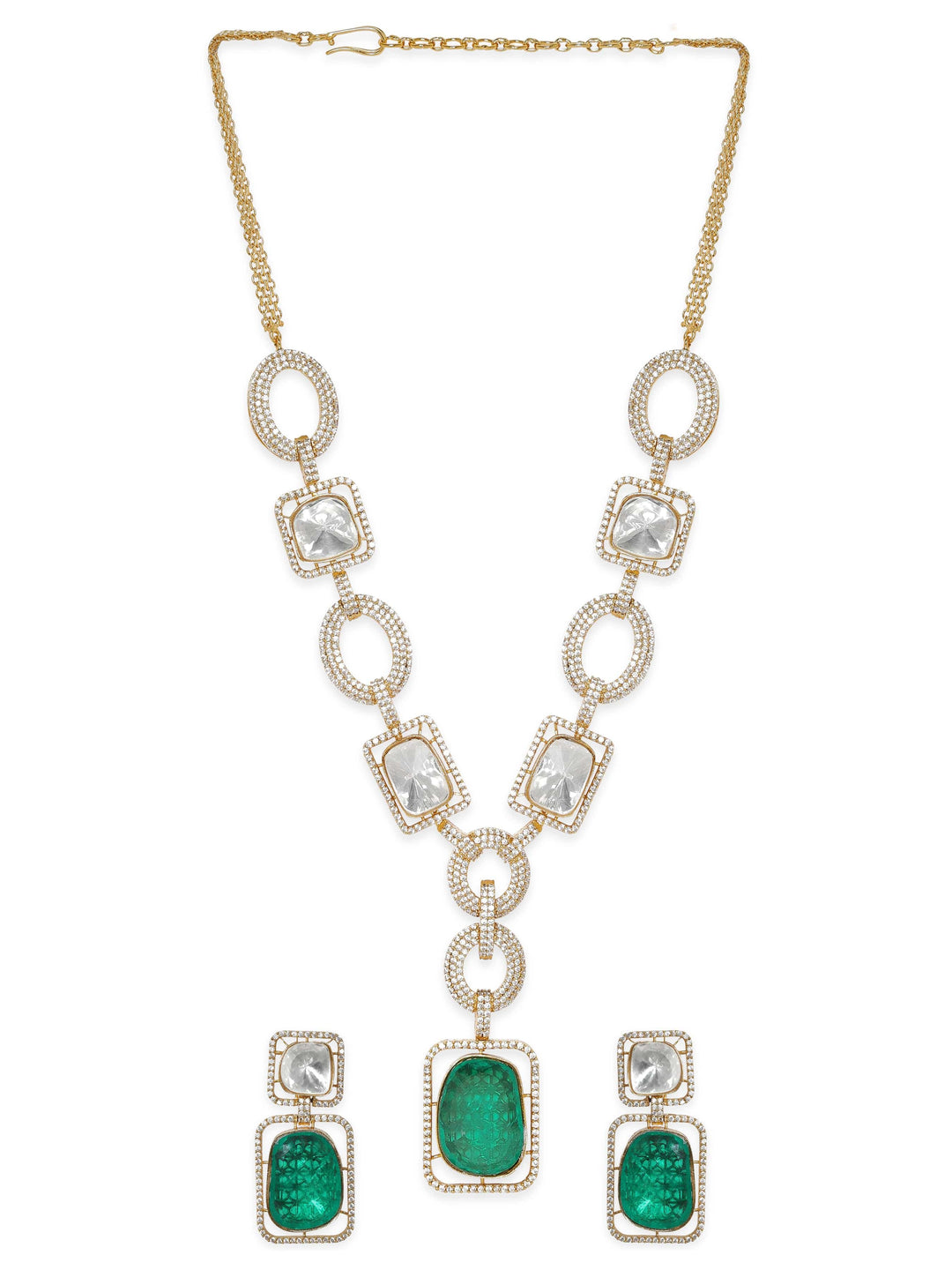 Rubans Radiant Green Stone Reverse Ad Wedding Necklace Set" Jewellery Sets