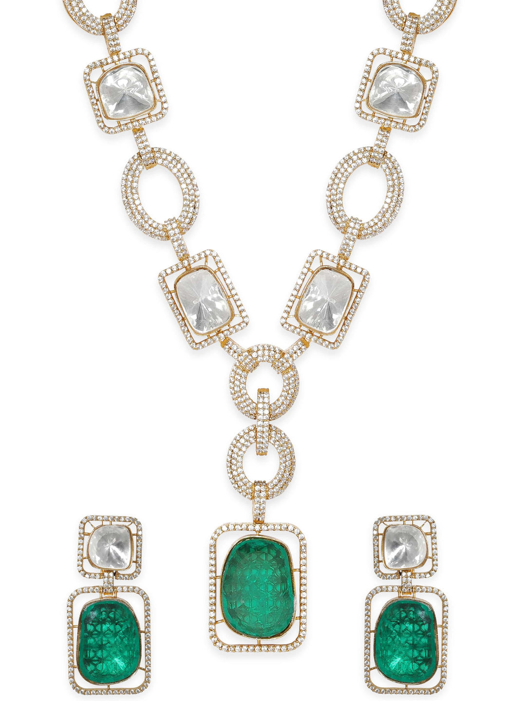 Rubans Radiant Green Stone Reverse Ad Wedding Necklace Set" Jewellery Sets