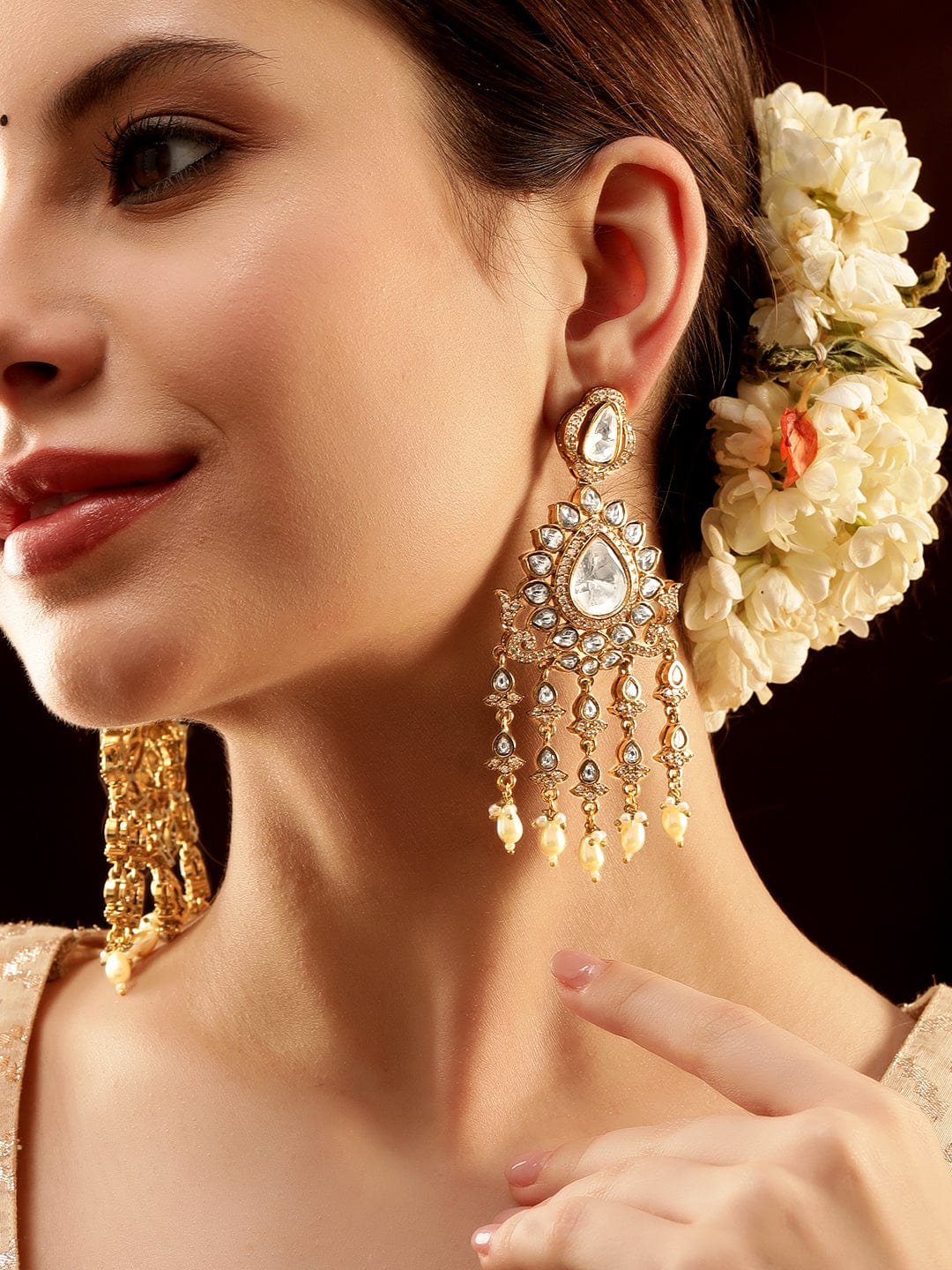 Rubans Radiant Reign: Gold Plated Kundan Drop Earrings Earrings