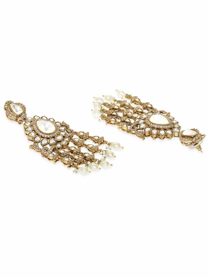 Rubans Radiant Reign: Gold Plated Kundan Drop Earrings Earrings