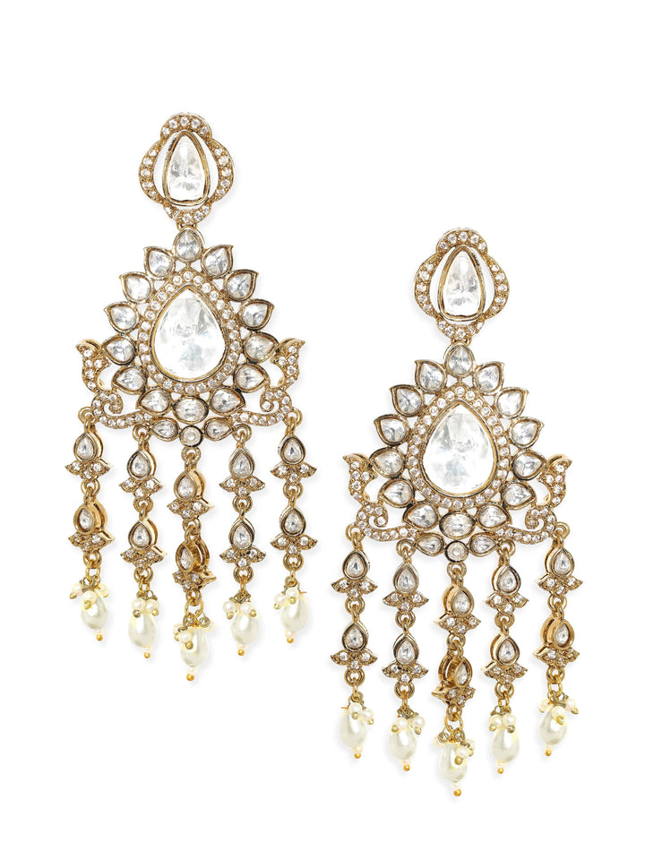 Rubans Radiant Reign: Gold Plated Kundan Drop Earrings Earrings