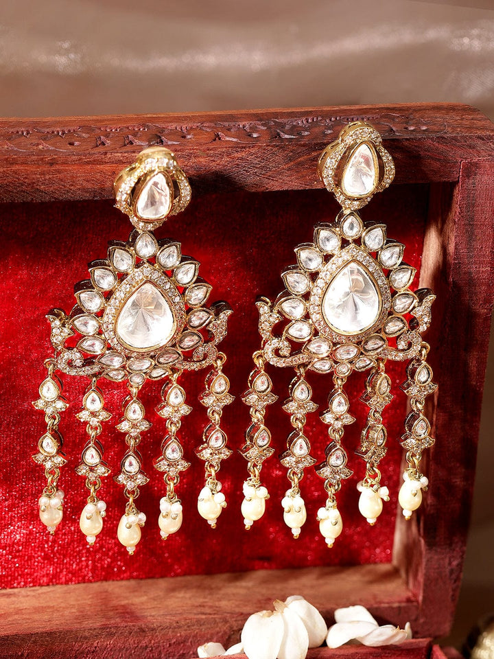 Rubans Radiant Reign: Gold Plated Kundan Drop Earrings Kundan and Pearl Earrings