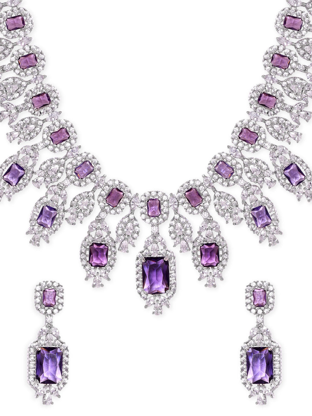 Rubans Rhodium plated amethyst Zirconia Statement Luxury Necklace Set Jewellery Sets