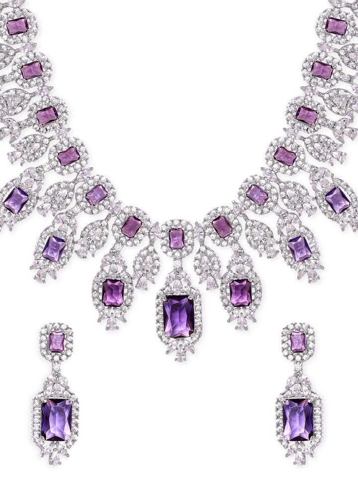 Rubans Rhodium plated amethyst Zirconia Statement Luxury Necklace Set Jewellery Sets