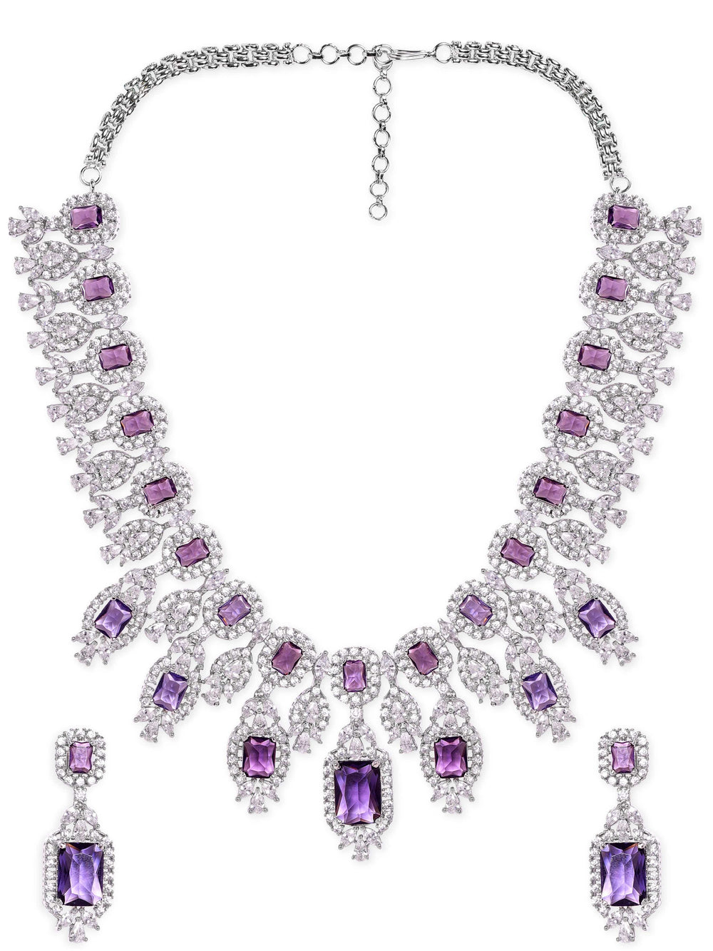 Rubans Rhodium plated amethyst Zirconia Statement Luxury Necklace Set Jewellery Sets