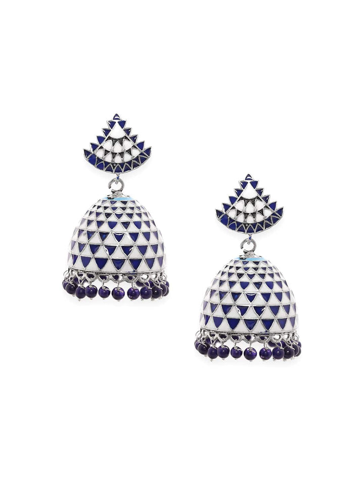 Rubans Rhodium plated blue & white enamel Jhumka Earring Earrings