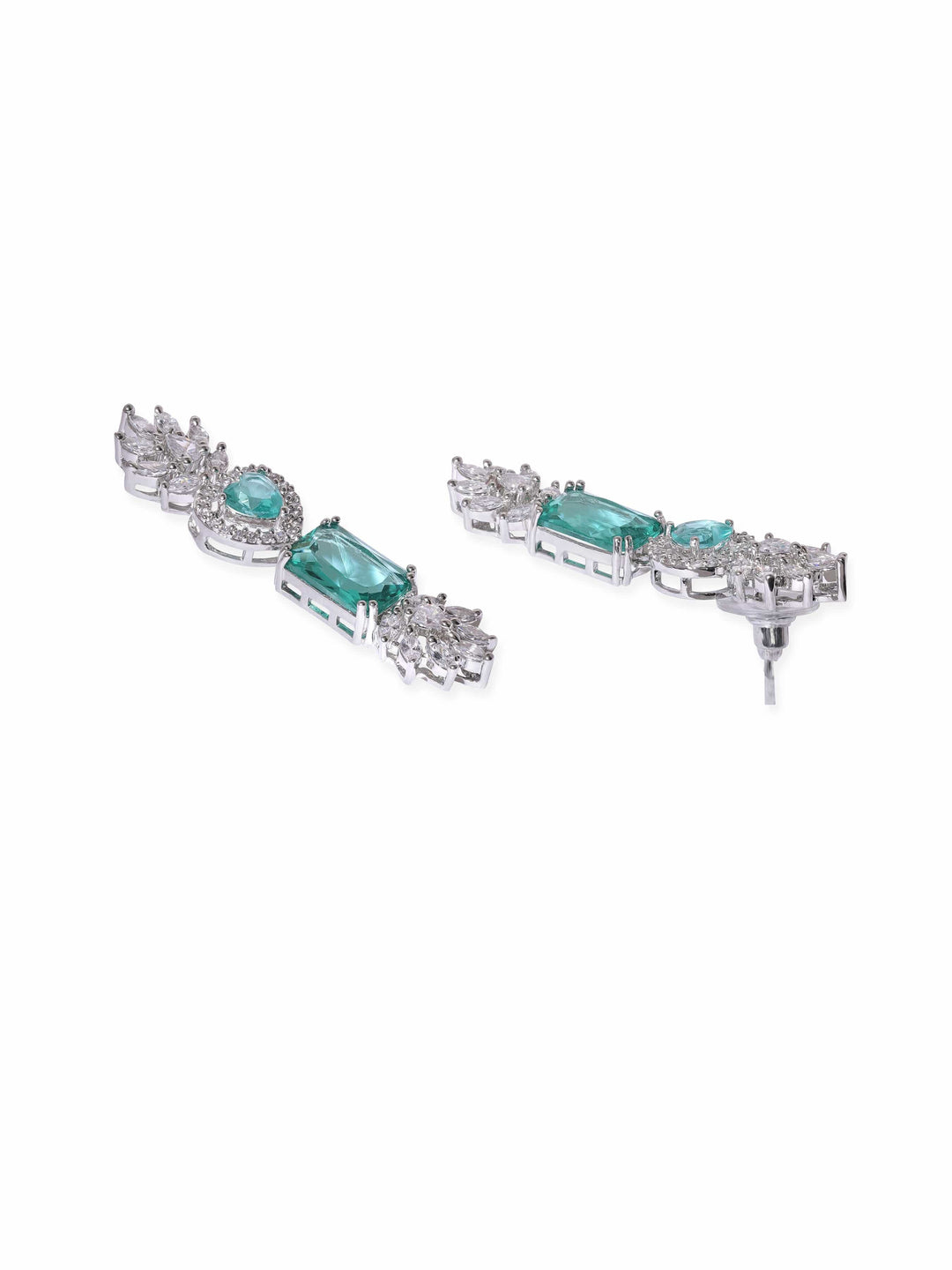 Rubans Rhodium Plated Blue Zirconia Studded Pendant Drop Necklace Set Jewellery Sets