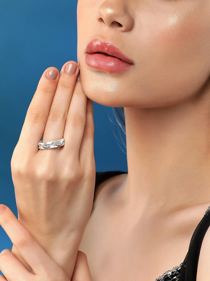 Rubans Rhodium-Plated CZ-Studded Finger Ring Rings