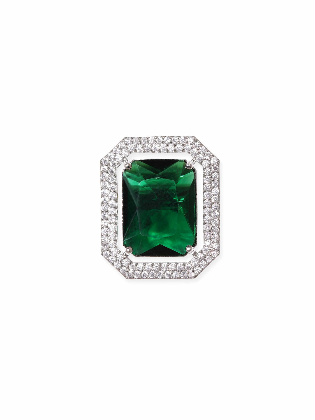 Rubans Rhodium Plated Emerald Green Zirconia Stud Earrings Earrings