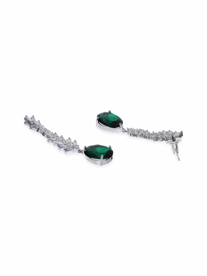 Rubans Rhodium Plated Emerald Green Zirconia Teardrop Classy Earring Earrings