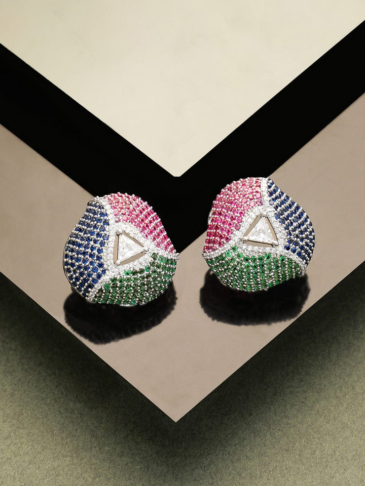 Rubans Rhodium plated Multicolour Pave Zirconia Stud Earrings Earrings