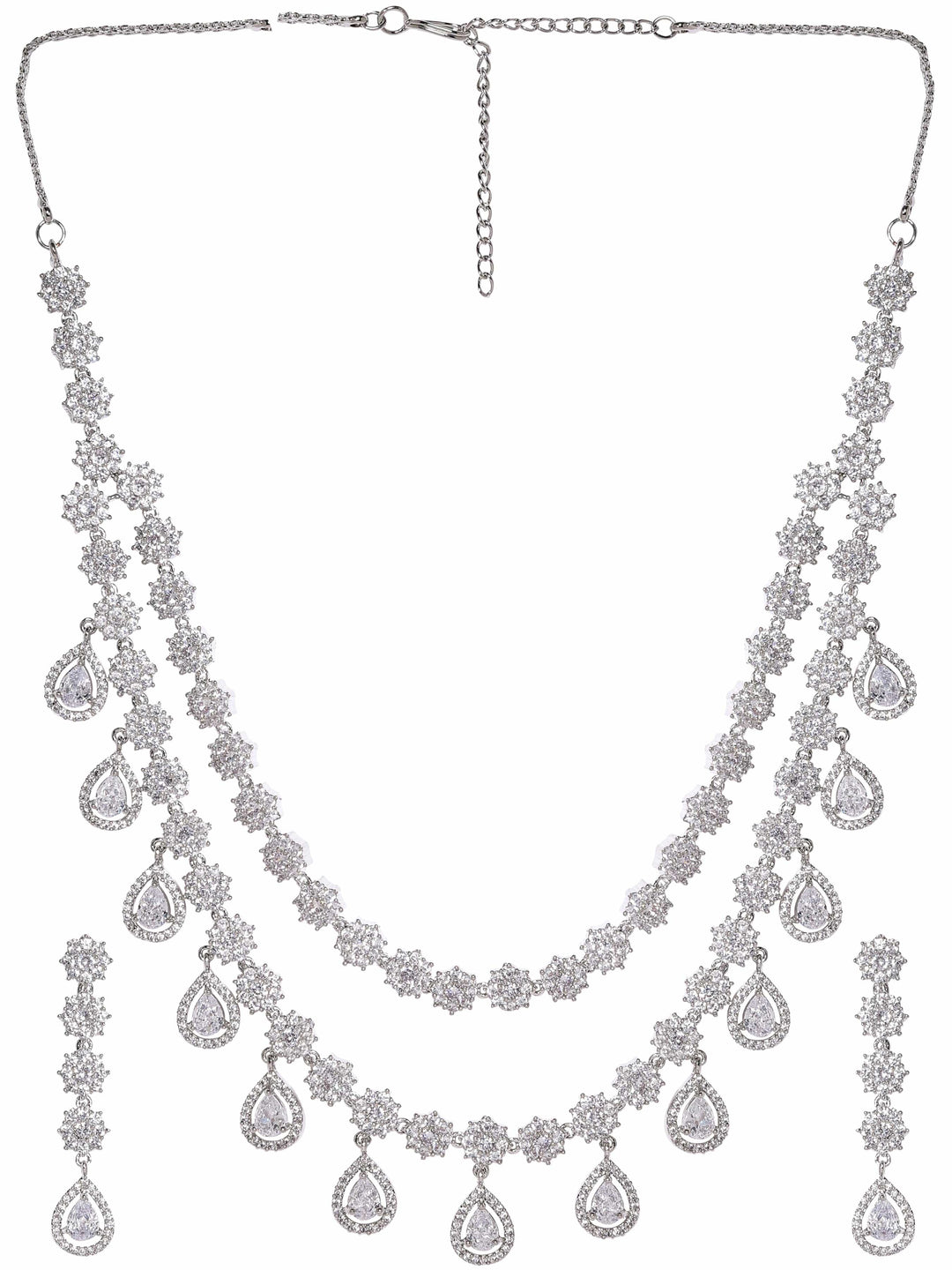 Rubans Rhodium plated Pave Zirconia studded Dual layer Party wear Necklace Set Jewellery Sets