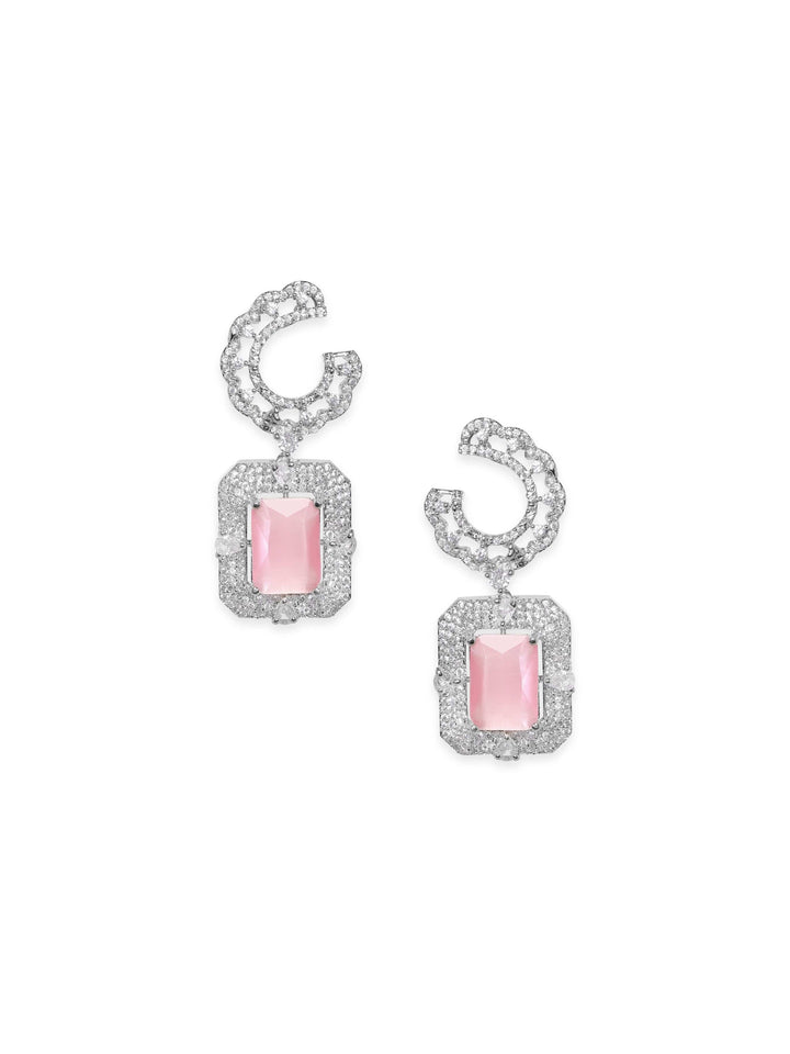 Rubans Rhodium plated Pink Zirconia Contemprory Dangle earrings Earrings