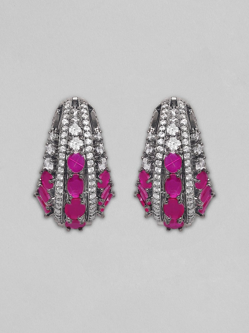 Rubans Rhodium Plated Premium Pink Zircons Studded Party Wear Statement Hoop Earrings Earrings