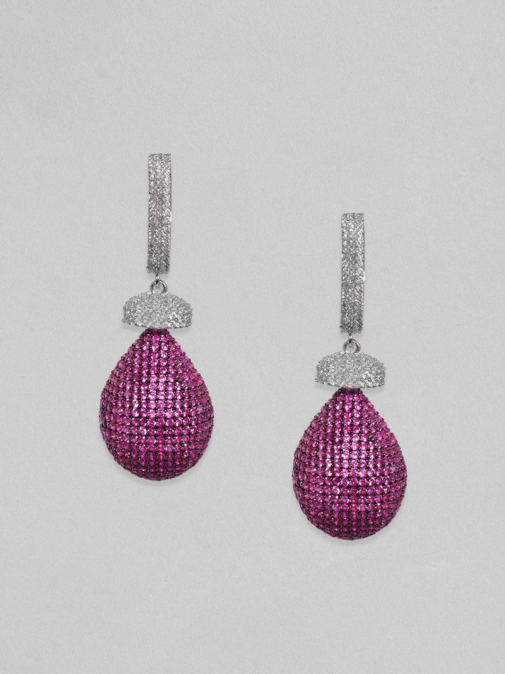 Rubans Rhodium Plated Premium Ruby Pave Zircons Drop Earring Earrings