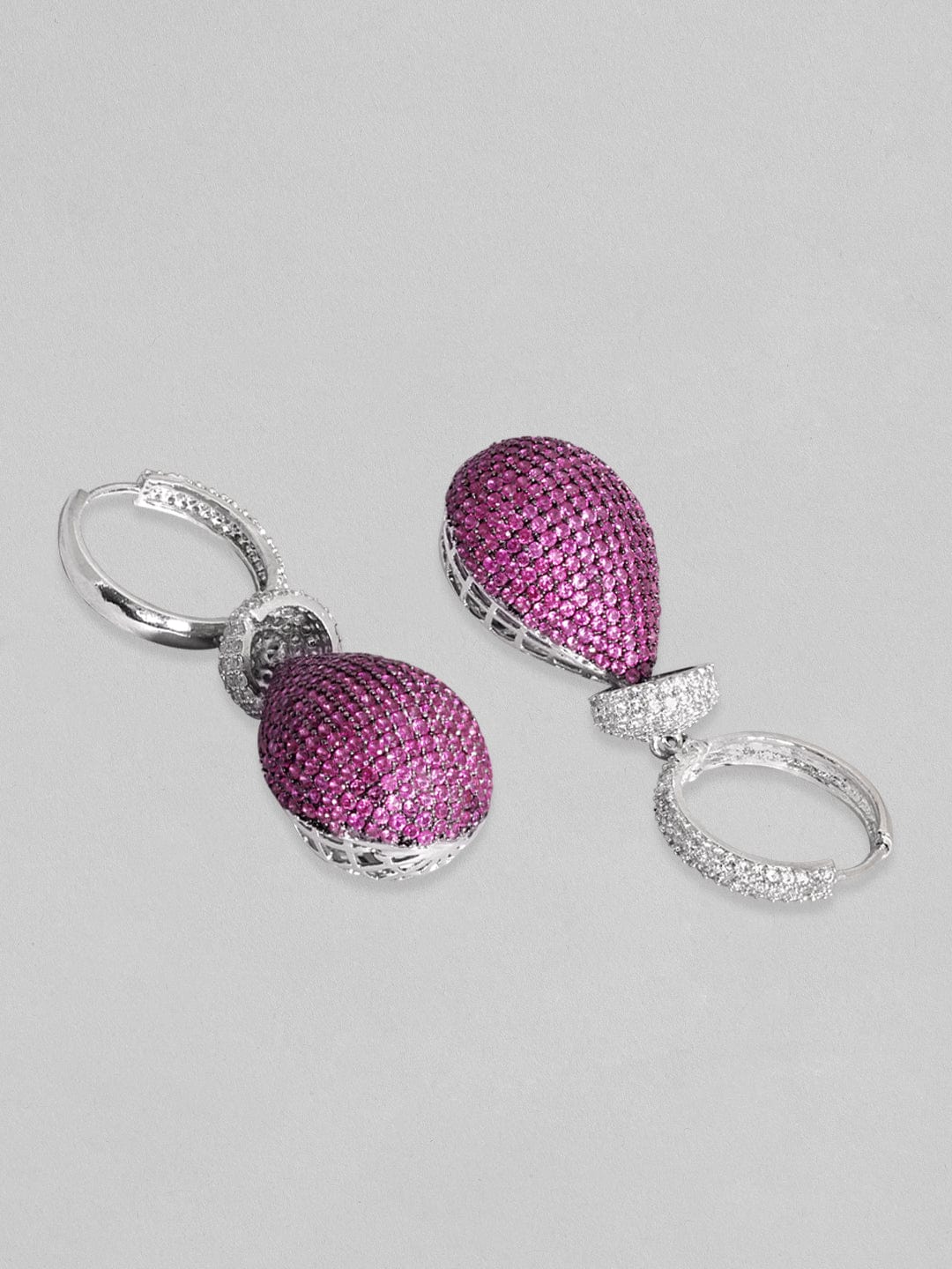 Rubans Rhodium Plated Premium Ruby Pave Zircons Drop Earring Earrings