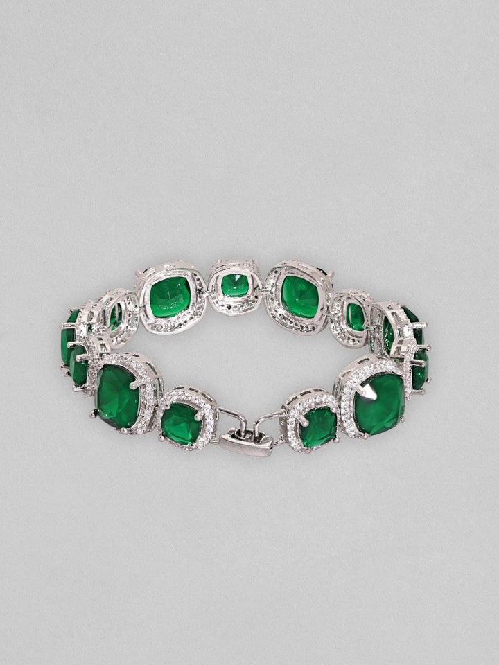 Rubans Rhodium Plated Premium White & Emerald Solitaire Zircons Bracelet Bracelets