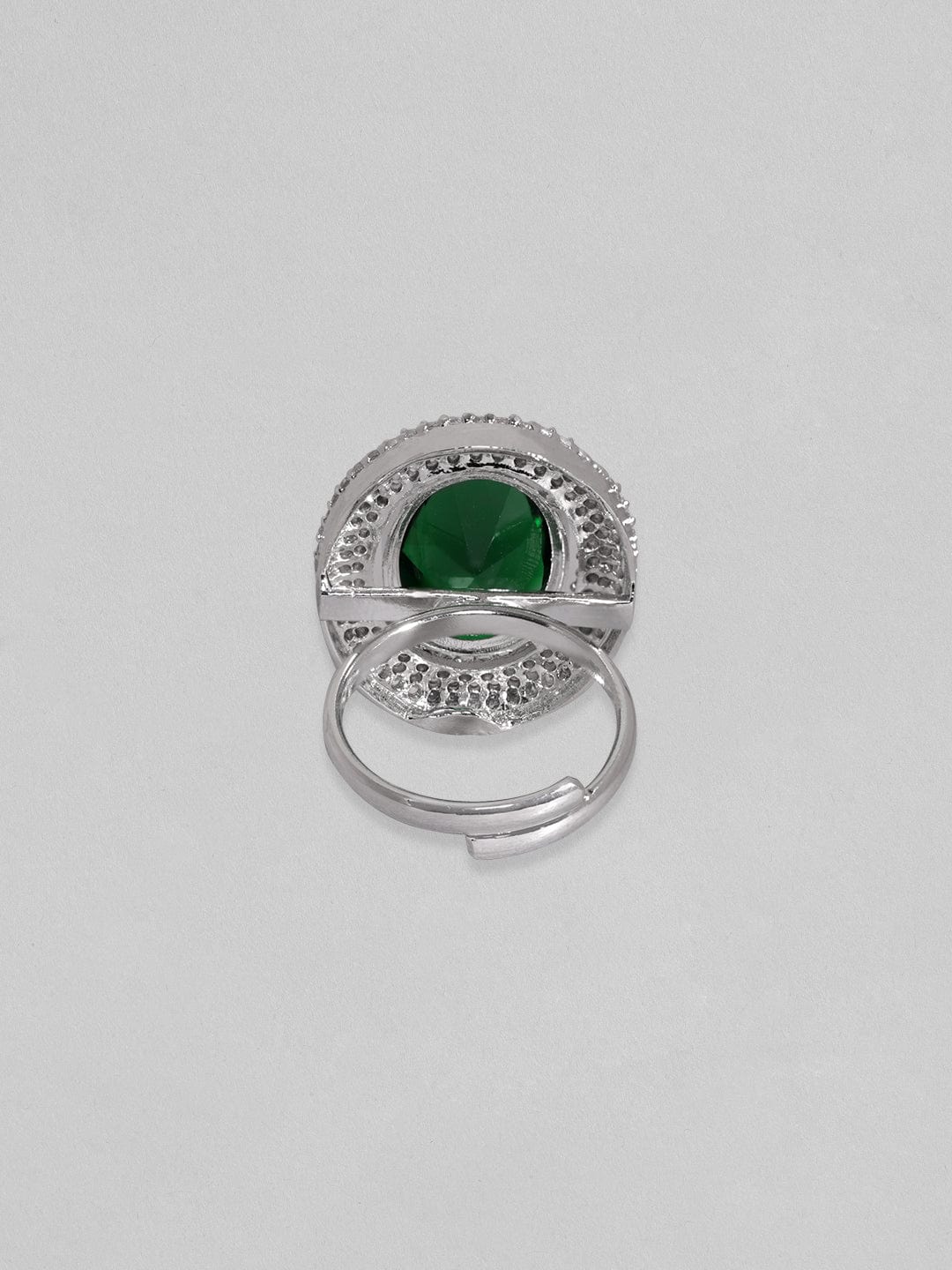 Rubans Rhodium Plated Premium White & Emerald Zircons Adjustable Ring. Rings